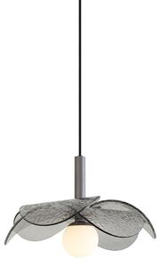 Designová závěsná lampa stříbrná s kouřovým sklem - Kemner