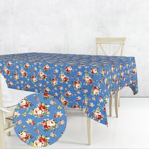 Ervi bavlněný ubrus na stůl čtvercový - růžičky na modrém