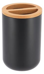Koupelnový pohár na kartáčky Besson, černá/s dřevěnými prvky, 300 ml