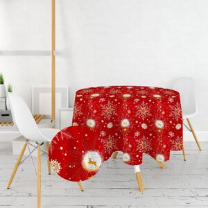 Ervi bavlněný ubrus na stůl kulatý - Vánoční vzor - červený