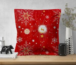 Ervi povlak na polštář bavlněný s lemem - Vánoční vzor - červený