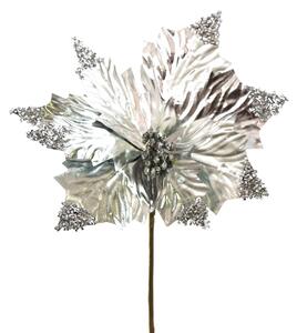 Vánoční květina Ponsetie třpytivá, 25 x 30 cm, stříbrná
