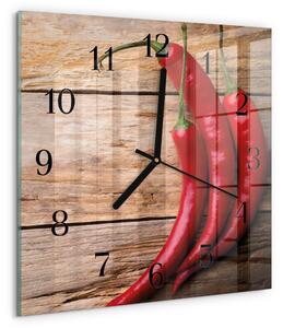 Skleněné hodiny na stěnu Chilli papričky zskc-30x30-00180035