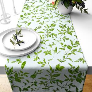 Ervi bavlněný běhoun na stůl - Zelené listy
