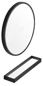 Černé kulaté zrcadlo s poličkou BREDO Ø70 cm