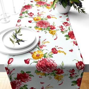 Ervi bavlněný běhoun na stůl - Červené a žluté květy