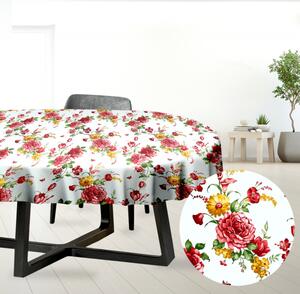 Ervi bavlněný ubrus na stůl oválný - Červené a žluté květy