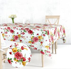 Ervi bavlněný ubrus na stůl obdélníkový Červené a žluté květy