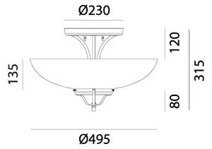 Il Fanale 080.02.OV Country, rustikální stropní svítidlo z mosazi a benátského skla, 3x15W LED E27, prům. 49,5 cm