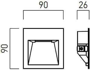 Arelux GS01WWIP20 MWH Xghost, bílé interiérové zápustné svítidlo do stěny, 2W LED 3000K, 9x9cm, IP20