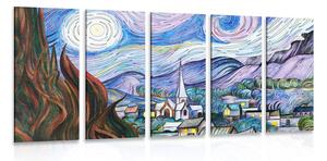 5-dílný obraz reprodukce Hvězdná noc - Vincent van Gogh