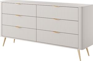 Komoda: 6 zásuvek, materiál kašmír, zlaté nožky, rozměry 163 cm (výška), 2 x 81 cm (šířka), 2 x 38 cm (hloubka)