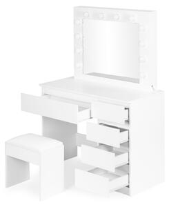 ModernHome MRDT10-MW Toaletní stolek se zrcadlem a LED osvětlením, stolička, bílý