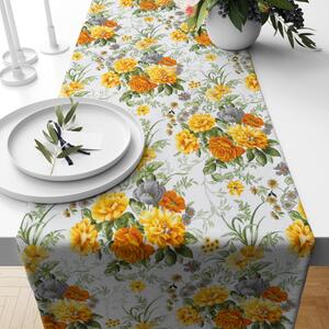Ervi bavlněný běhoun na stůl - žluté a šedé květy