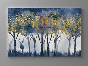 Liox Obraz temně modrý les a jelen Rozměr: 40 x 25 cm