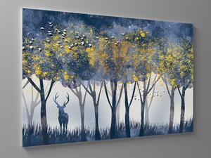 Liox Obraz temně modrý les a jelen Rozměr: 40 x 25 cm