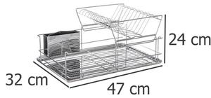 Odkapávač na nádobí dvoupatrový, nerezová ocel, 47 x 24 x 32