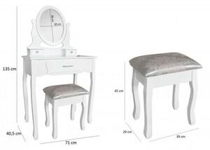 Toaletní stolek s taburetem Sofia,135 x 71 x 40 cm