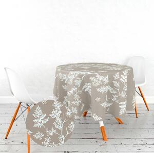 Ervi bavlněný ubrus na stůl oválný - bílé větvičky na hnědém