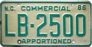 Americká SPZ North Carolina Commercial 1986