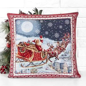 Vánoční povlak na polštář s motivem Santa na saních 45x45 cm