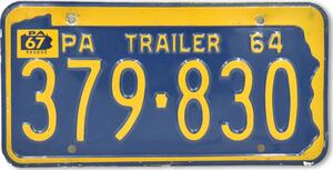 Americká SPZ Pennsylvania Trailer 1964 Blue