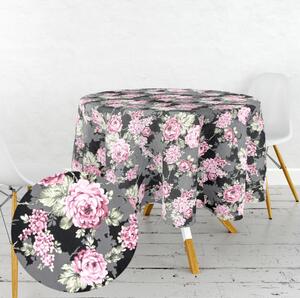 Ervi bavlněný ubrus na stůl kulatý - Květy na černém
