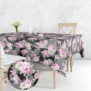 Ervi bavlněný ubrus na stůl obdélníkový - Květy na černém