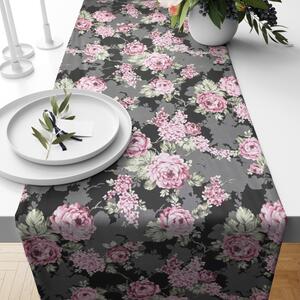 Ervi bavlněný běhoun na stůl - Květy na černém