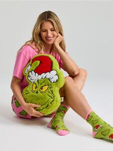 Sinsay - Kožešinový dekorační polštář s vánočním motivem Grinch - neonová