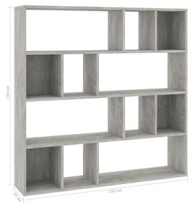 Knihovna / dělící stěna Grit - 110x24x110 cm - MDF | betonově šedá