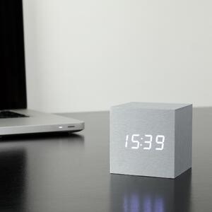 Šedý budík s bílým LED displejem Gingko Cube Click Clock