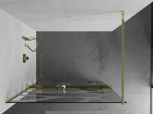 Mexen Kioto+, sprchová zástěna s poličkou a držákem na ručníky 140 x 200 cm, 8mm čiré sklo vzor bílý, zlatý profil 800-140-121-50-97