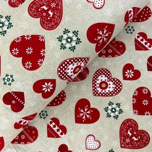 Ervi bavlna š.240 cm - Vánoční - srdíčka na béžovém 26341-1, metráž