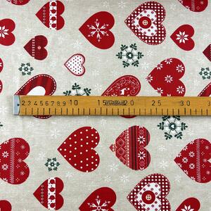 Ervi bavlna š.240 cm - Vánoční - srdíčka na béžovém 26341-1, metráž