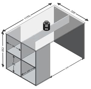 Psací stůl s bočními policemi - bílý | 117x72,9x73,5 cm
