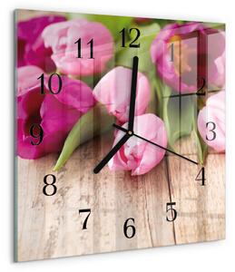 Skleněné hodiny na stěnu Tulipány zskc-30x30-00178789