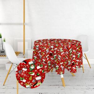 Ervi bavlněný ubrus na stůl kulatý - Vánoční ponožky červené