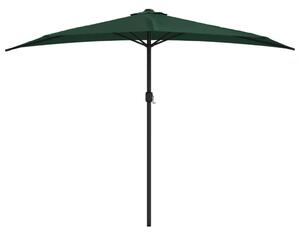 Slunečník na balkon hliníková tyč zelený 300 x 155 cm půlkruh