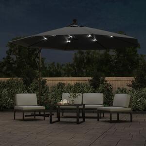 Boční zahradní slunečník s LED a kovovou tyčí 350 cm antracit