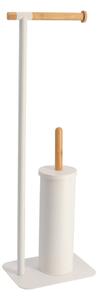 Stojan na toaletní papír a WC kartáč White Bamboo, bílý/s dřevěnými prvky