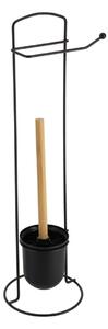 Stojan na toaletní papír a WC kartáč Black Bamboo, černá/s dřevěnými prvky, O