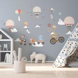 Dětská nástěnná samolepka Ambiance Animals and Hot Air Balloons in the Clouds, 90 x 60 cm
