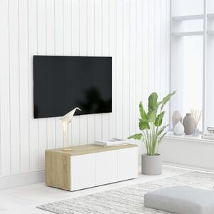 TV stolek Argem - bílý a dub sonoma | 80x34x30 cm