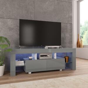 TV stolek Sunrays s LED - šedý s vysokým leskem | 130x35x45 cm