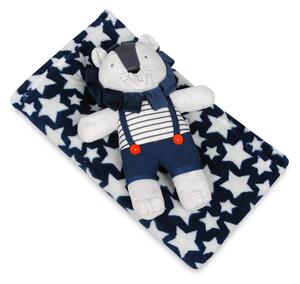 Babymatex Dětská deka modrá s hvězdami s plyšákem lev, 75 x 100 cm