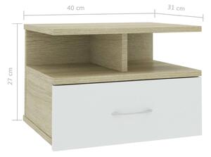 Nástěnný noční stolek Stella - bílý a dub sonoma | 40x31x27 cm