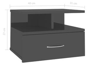 Nástěnné noční stolky Stella - 2 ks - lesklé černé | 40x31x27 cm