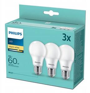 3x LED žárovka E27 A60 8W 60W teplá bílá 2700K Philips