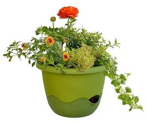 Samozavlažovací závěsný květináč Mareta, zelená, 25 cm, Plastia, pr. 25 cm